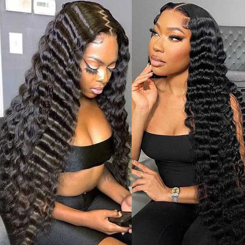 

100% Human Deep Wave Lace Front Wigs 30 32Inch Kinky Curly 200% 13x4 13x6 Lace Frontal Wigs Peruvian For Black Woman Pre Plucked