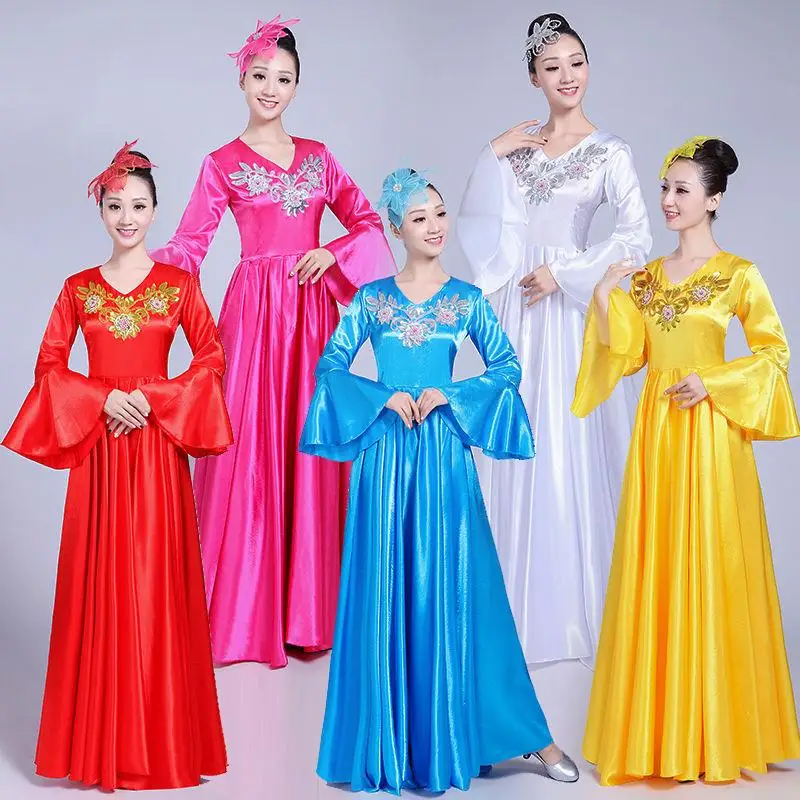 Vestido de dança flamenco espanhol de 180 graus, vestido feminino para prática de salão, abertura de dança étnica, traje de performance de dança nacional