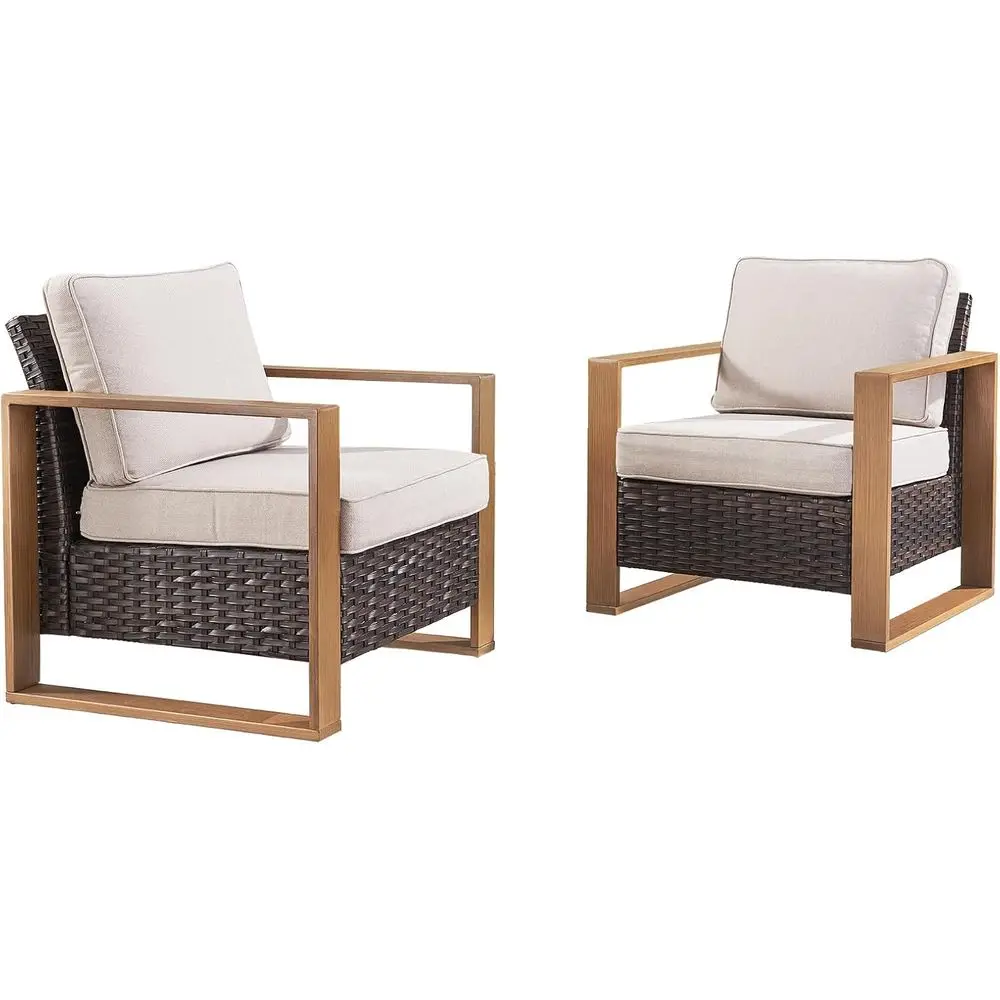 

2-Piece Outdoor Patio Chairs Set with Durable PE Wicker, Comfortable Armrests, Deep Seating, and Thick Cushions for Deck, Porch,