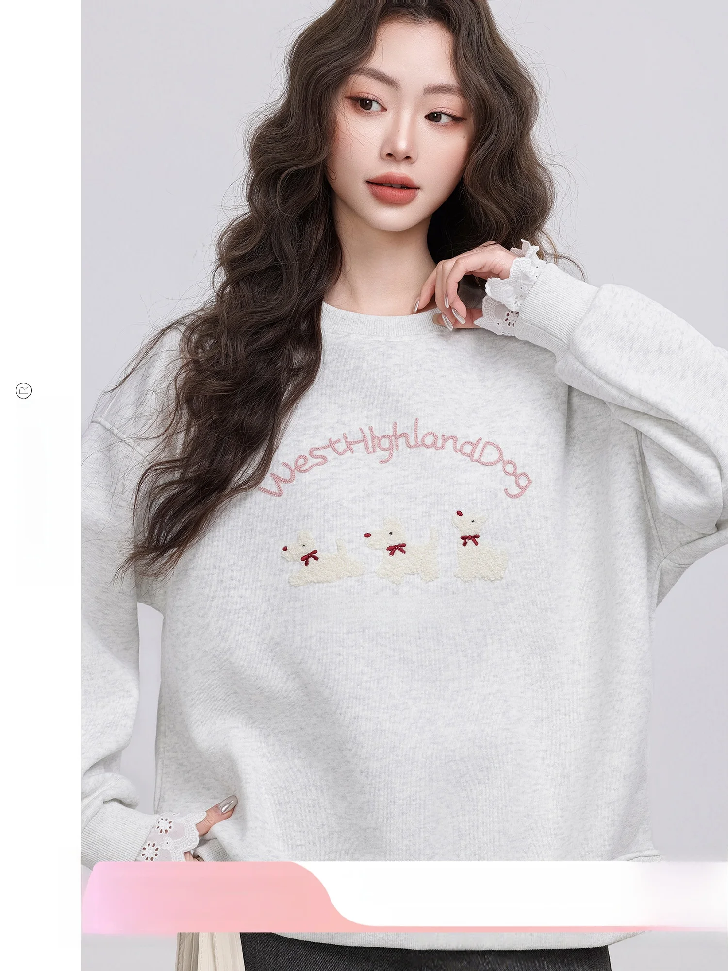

Spring Season Long Sleeve Women's Sweatshirt Embroidered Dog Cute Lazy Style Cotton Blend Comfortable Fit Korean Style Casual...