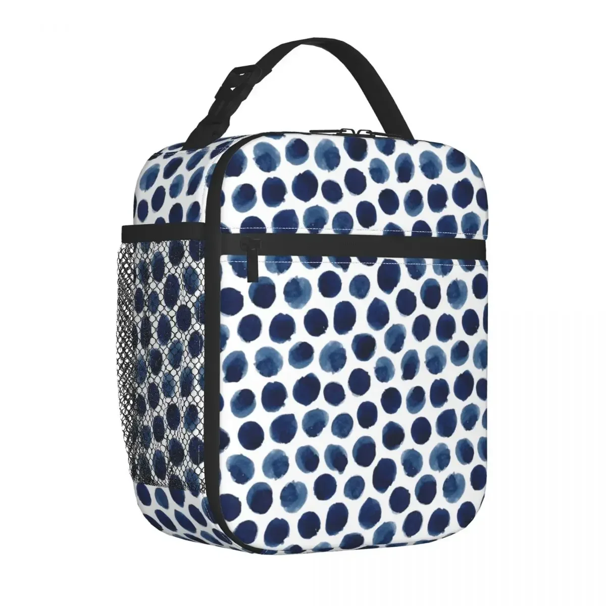 Large IndigoBlue Watercolor Polka Dot Insulated Lunch Bag Cooler Meal Container Portable Tote Lunch Box for Men Women Office