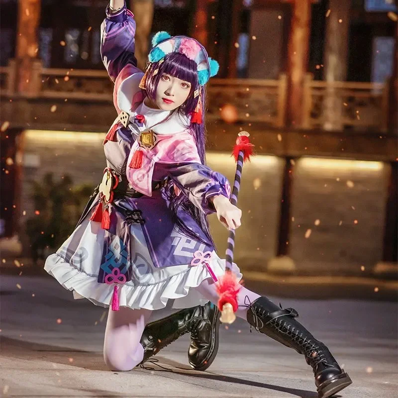 Yunjin Cosplay Gradiente Peruca com Chapéu, Game Genshin Impact Roupas, Yun Jin