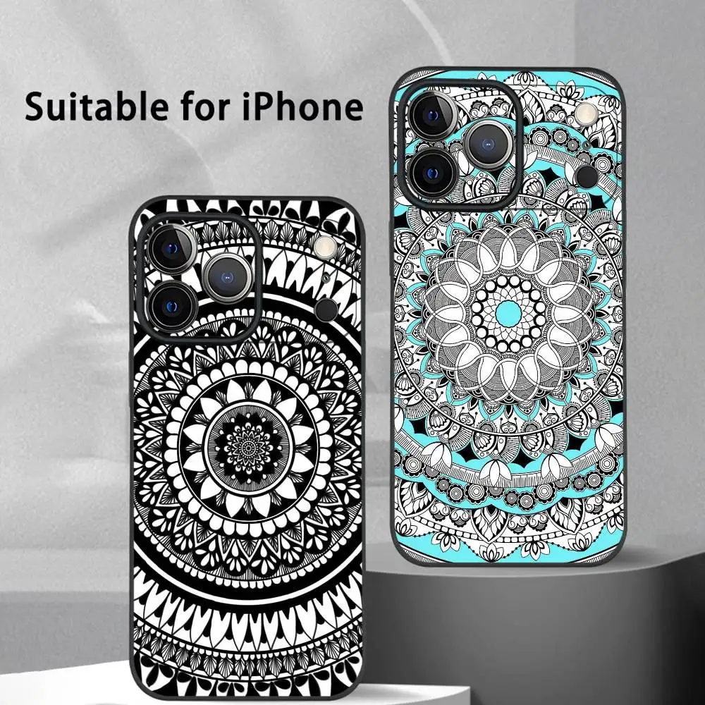 Totem Mandala Colorful Flower phone case for iPhone 17 16 15 14 13 Pro Max Plus Mini Frosted Soft Case Funda Shockproof Cases