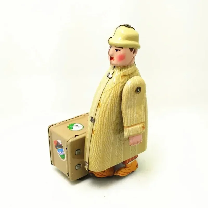 Valigia da viaggio in movimento Uomo Giocattolo a carica Collezione divertente Retro Metallo Tin Meccanico a orologeria Figure giocattolo Modello Regalo per bambini