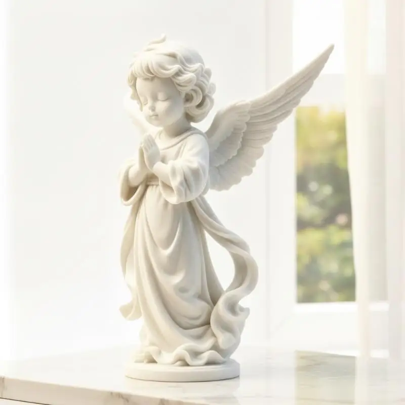 3D Printed Guardian Angel Statue Retro Angel Wings Figurine Non-toxic Resin Sculpture for Home Office Decor Gift