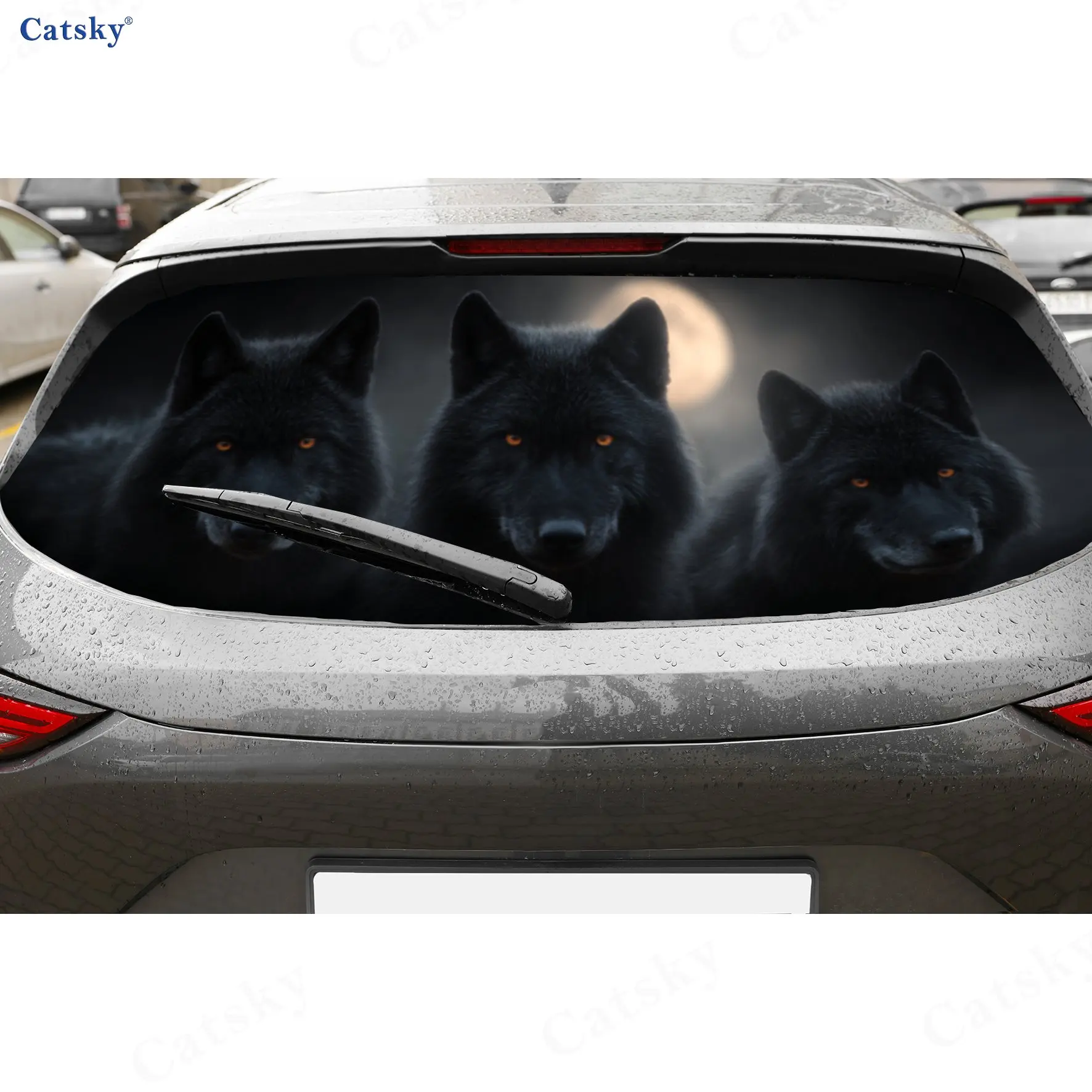 

Eerie Balck Wolf Trio Car Rear Window Decal, Waterproof Self-adhesive & Anti-scratch Auto Vinyl Wraps Sticker, Auto Decoration,