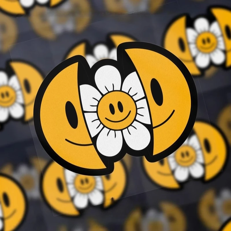 Smiley Flower Vinyl Decal, Universal Sticker for Motorcycle Fuel Tank Car Rear Bumper Scooter Decor