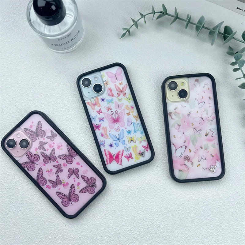 Creative Wildflower Butterfly pattern Phone Case For iPhone 16 15 14 13 12 Pro Max 13pro 14pro 15pro 16pro Shockproof cases WF