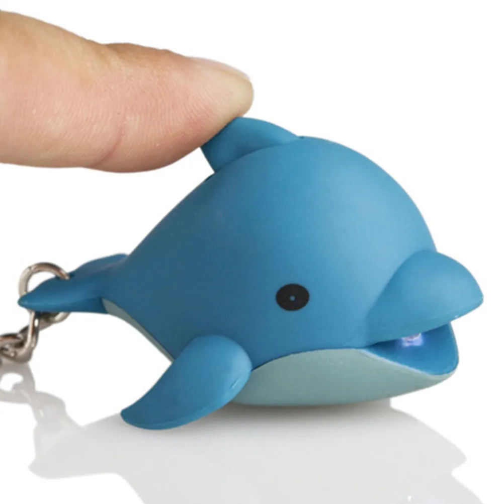5Pcs LED Light Up Cartoon Dolphin Keychains Sound Effect Key Rings for Backpack Purse Bag Decoration Bulk Keychain Gift