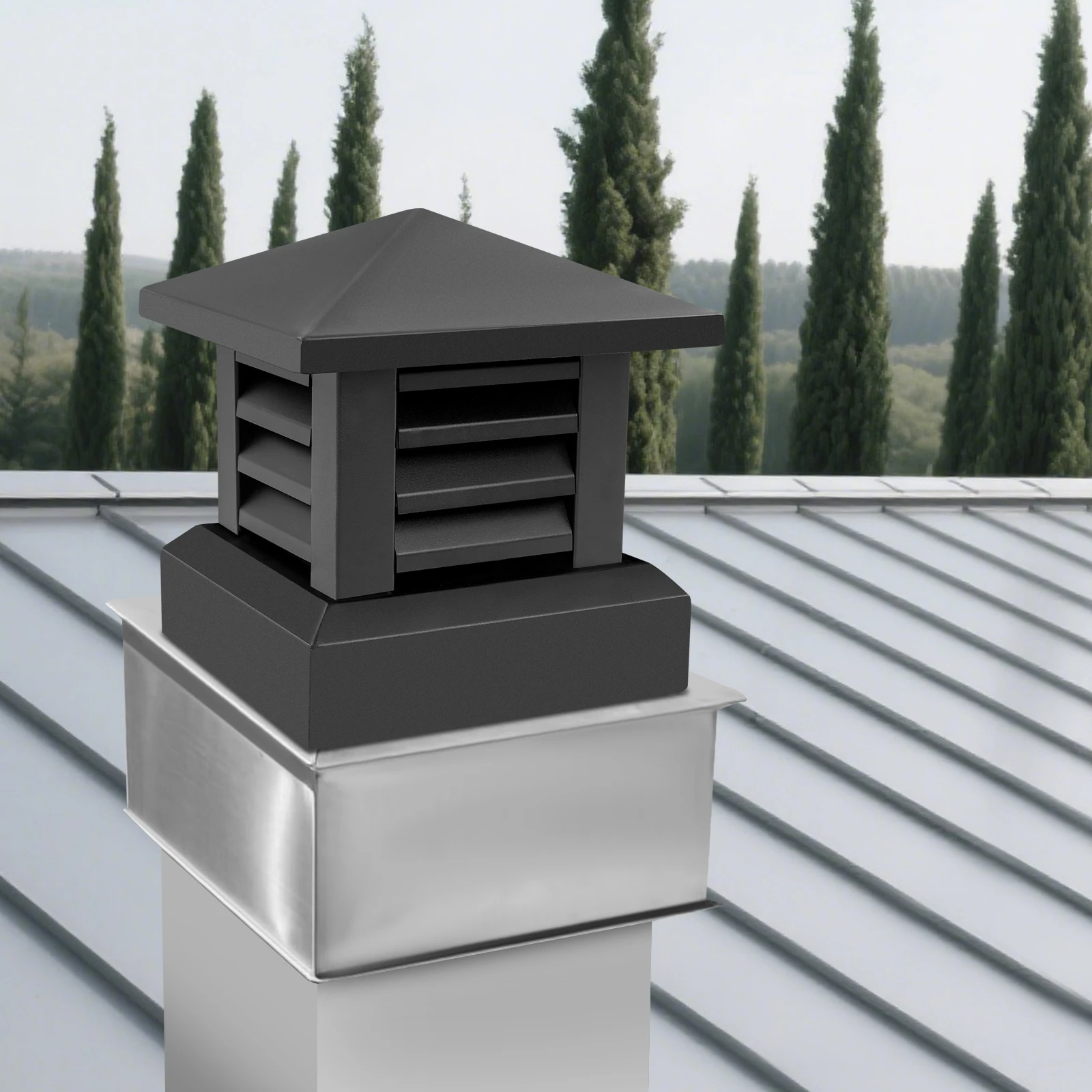10x10in Aluminum Alloy Fireplace Chimney Cap Modern Shutter Design Conical Top Chimney Cover for Building Chimneys
