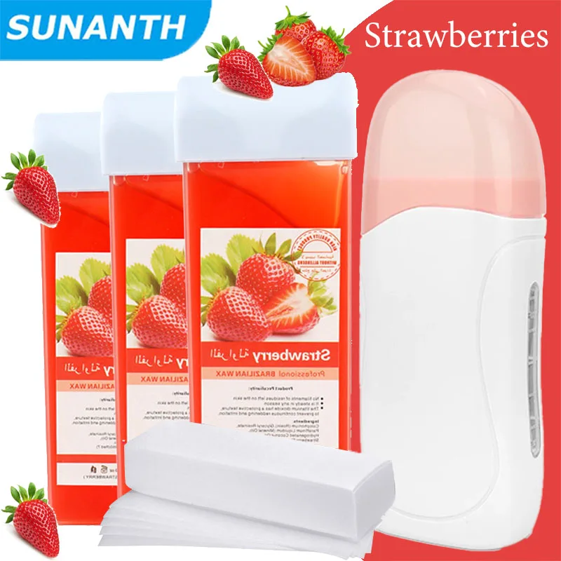 Kit d'épilation à la cire Roll-on pour tous les types de peau, kit d'alarme, chauffe-cartouche, rouleau dépilatoire, épilation