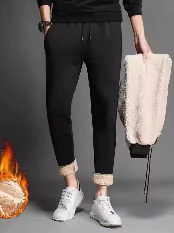

Мужские зимние утепленные спортивные брюки на флисовой подкладке с манжетами, повседневные молодежные брюки со средней талией, модные цветные длинные брюки