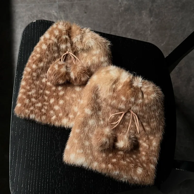 

Fashion Y2K JK Deer Print Faux Fur Plush Leg Warmers Winter Furry Fleece Mid-Calf Socks Costume Cosplay Boots Socks Xmas Gifts