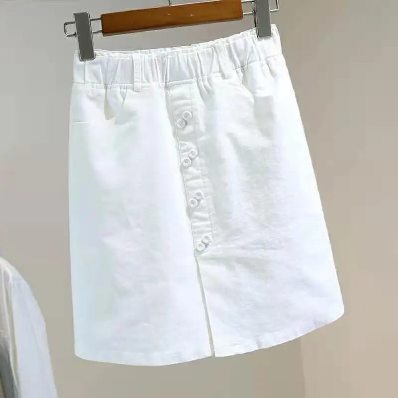 New 2025 Spring Summer Womens Denim Skirts Casual Single-Breasted High Waist A-line Skirt Front Split Jeans Skirts