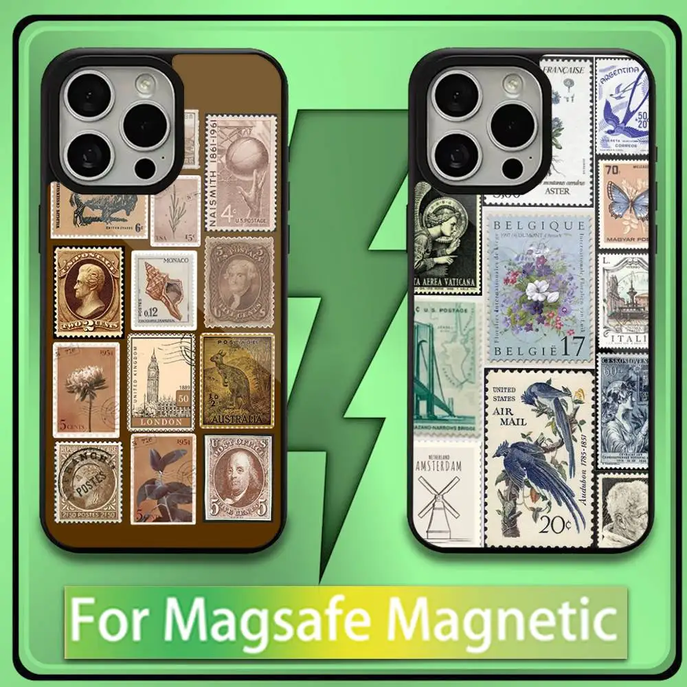 

Stamp Pattern Phone Case For iPhone 16,15,14,13,12,11,Plus,Pro,Max,Mini Soft Magesafe Magnetic Wireless Charge