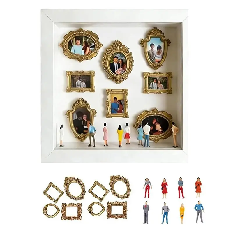 

Набор для создания мини-музейной рамки-силуэта BHTS-DIY с золотыми мини-рамками и фигурками для демонстрации семейных воспоминаний