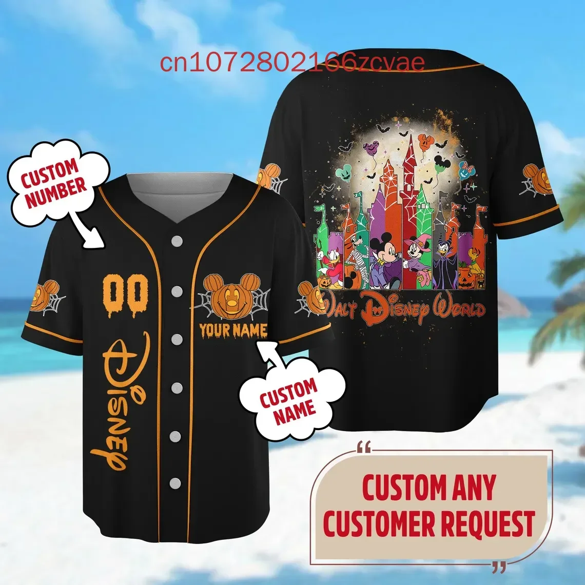 New Custom Disney Halloween Mickey and Friends  Jersey Streetwear Fashion Summer Men's And Women's Short Sleeve Baseball shirt