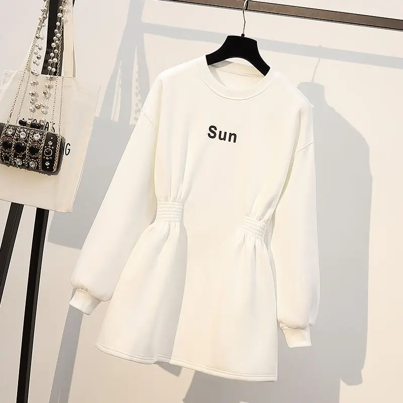 Women Korean Fashion Letter Print Elegant Chic Slim Sweatshirts 2023 Autumn Winter Female Casual Plush Thick Tunic Pullover Tops