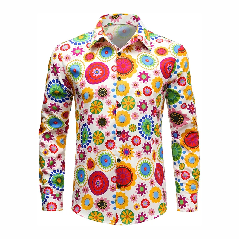 Holiday Bohemia Style Full Print Flowers Long Sleeve Shirt Men Clothes Elegant Formal Lapel Button Shirts Casual Fashion 2026