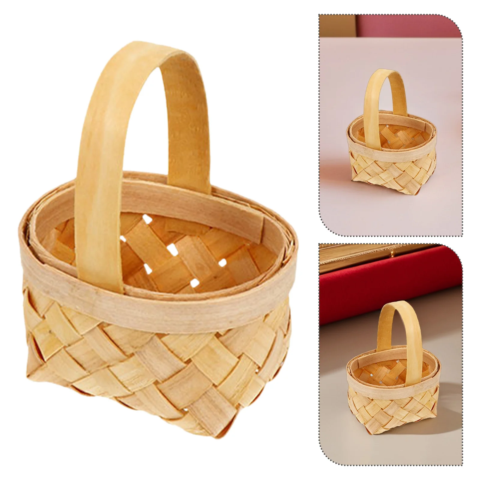 

10Pcs Mini Rustic Wooden Basket Handheld Wedding Candy Gift Storage Decorative Party Supply Handheld Basket Wedding Party Supply