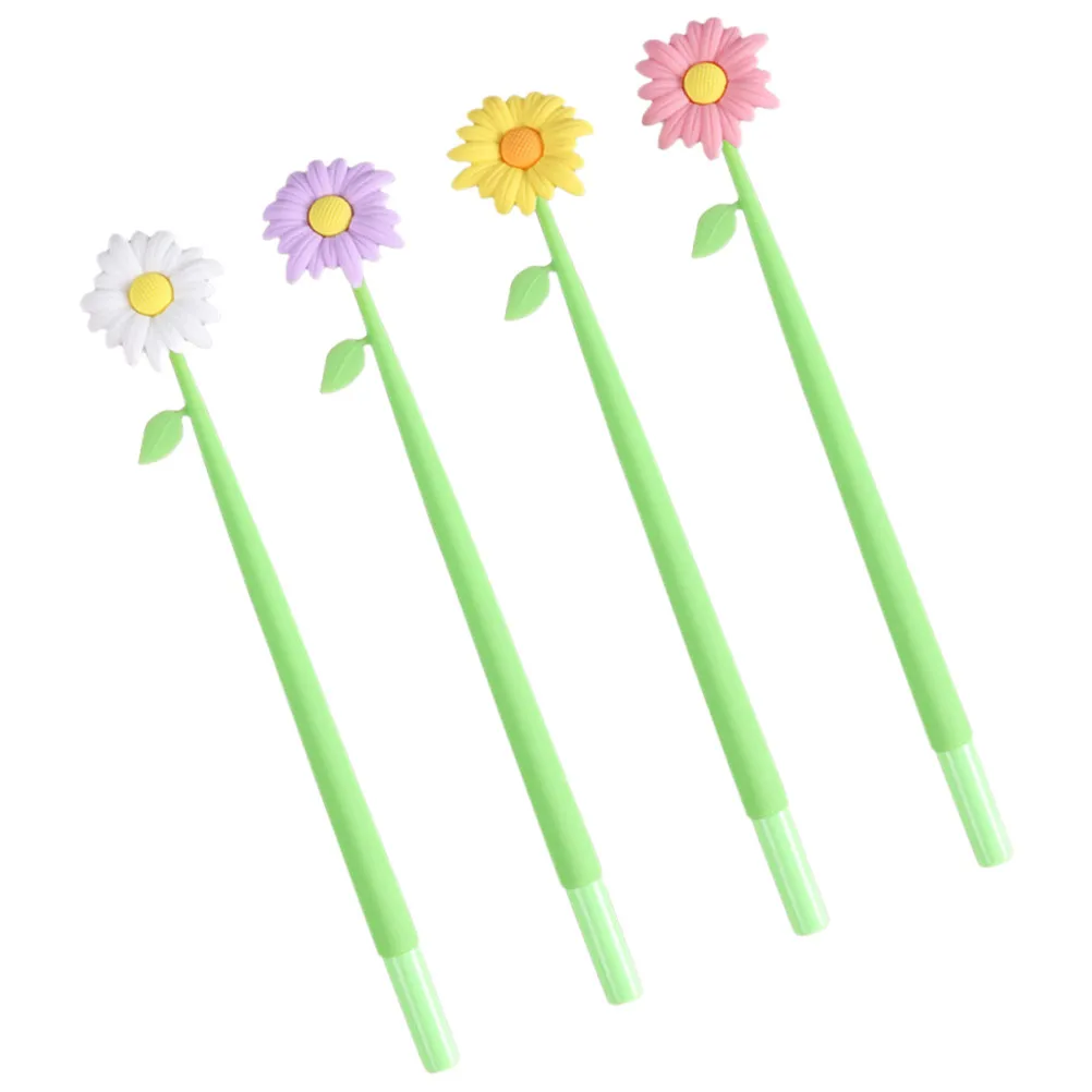 

4 шт. милых силиконовых гелевых ручек с цветочным дизайном, удобные в использовании, обеспечивают плавное письмо, многофункциональные, для студентов, учителей, офиса, школы, дома
