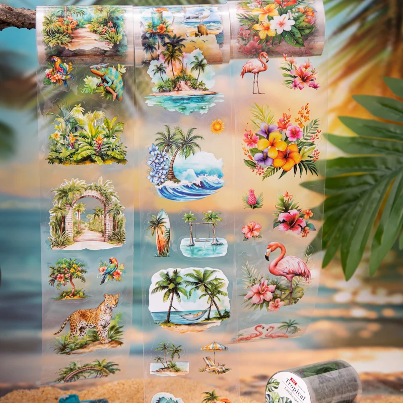 Journal GO 6x200cm Tropical Landscape Tape Stickers for Planner Diary Collage Junk Journal diy Scenery Scrapbooking diy Decals