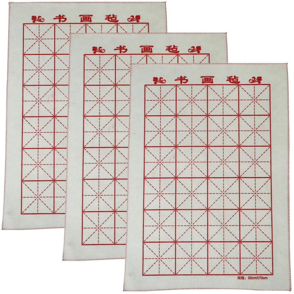 3 Pcs Calligraphy and Painting Felt Table Mat for Study Drawing Cloth Practical Grid Pattern