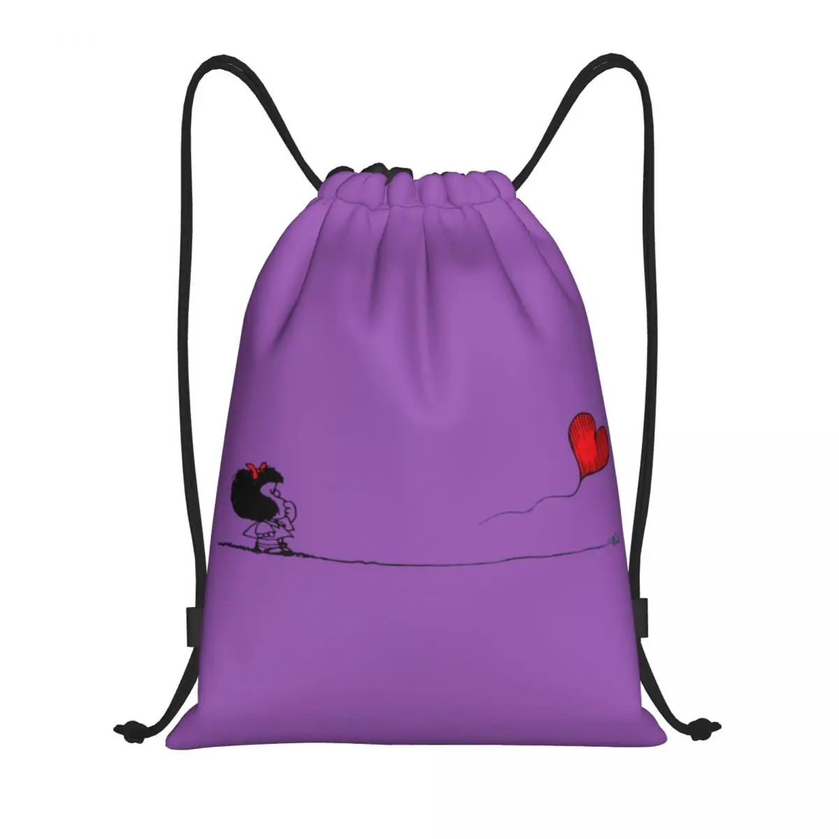 Bolsas personalizadas con cordón de corazón de globo Mafalda para ir de compras, mochilas de Yoga, mujeres, hombres, dibujos animados, Quino Comics, mochila deportiva para gimnasio