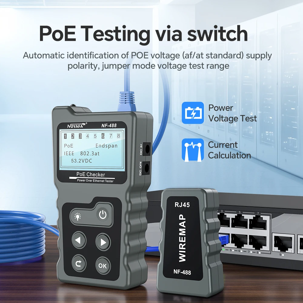 Noyafa-probador de Cable de red LCD, comprobador de corriente de voltaje PoE en línea con rastreador de Cable Ethernet, prueba Lan, NF-488