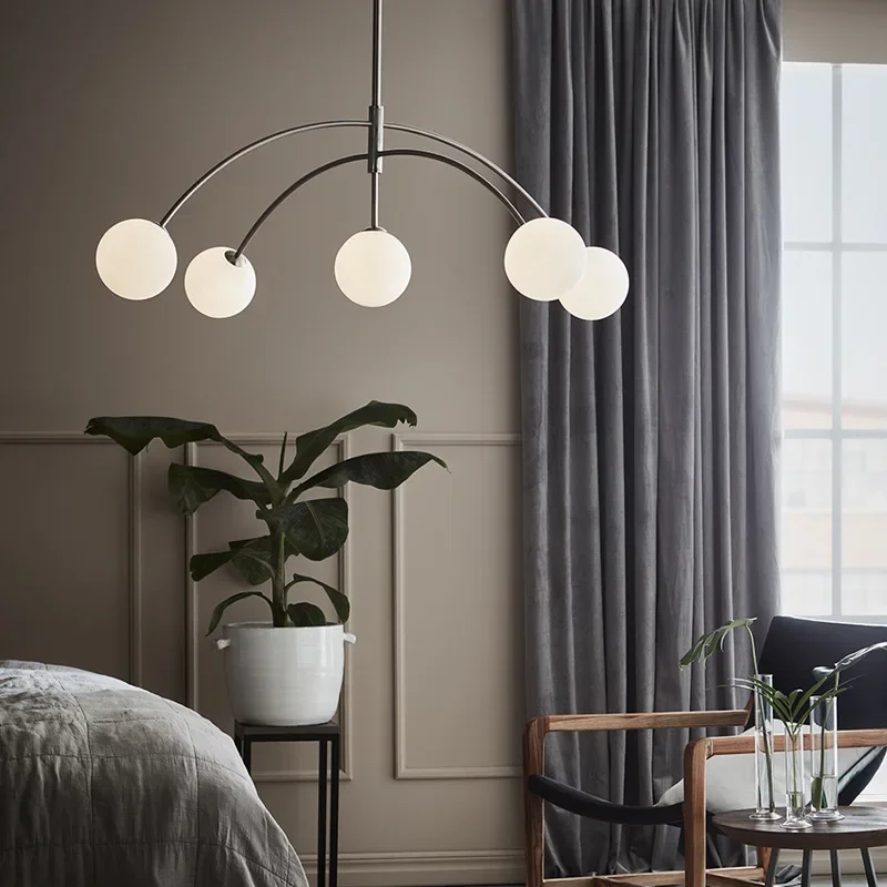 Modern Minimalist LED Ceiling Suspension Lamp Cream Ball Chandelier Home Decor for Lounge Lobby Bar Bedroom Dinning Indoor Light