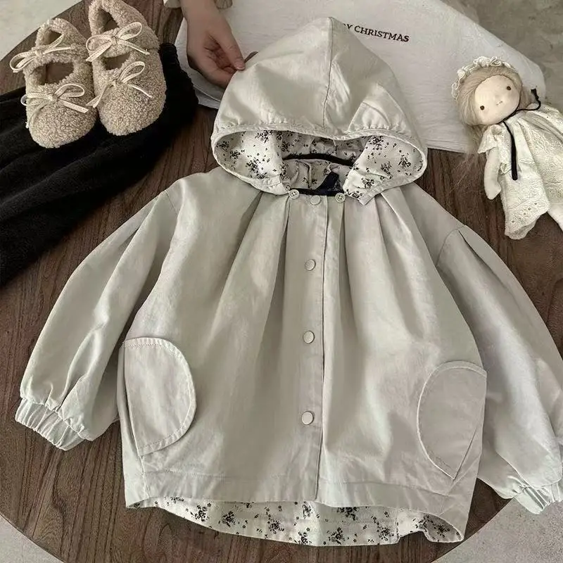 

Kids Girls' Autumn Jacket Fashion New Style Children's Baby Floral Hoodie Coat Two Sided Wear 90-140CM