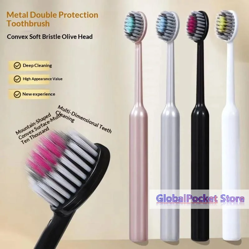 4 Pcs Soft Bristle Manual Toothbrushes Convex Mountain Shaped Brush Head Deep Cleaning For Adult Daily Oral Care Home Travel Use