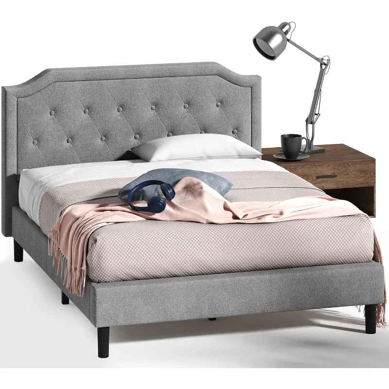 Kellen-Estofados Scalloped Plataforma Bed Frame, Fundação Colchão, Suporte Slat Madeira, Não Box Spring necessário