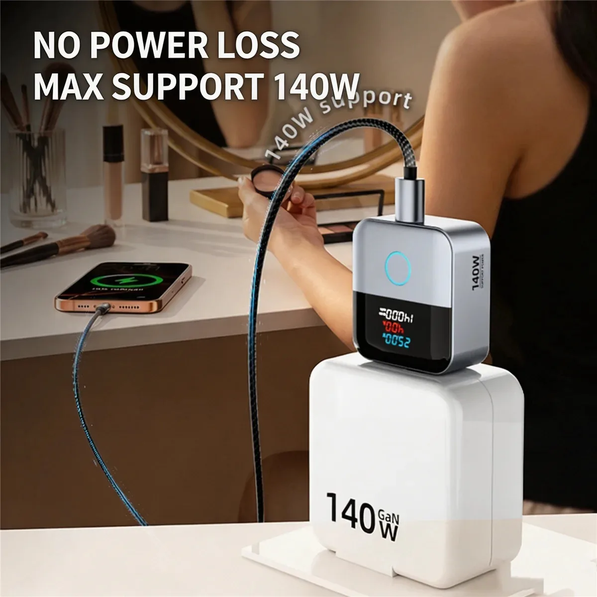 KEBIDU 140W USB C Phone Fully Charged Intelligent Separator Type-C Digital Display Adapter Phones Auto Power Cut Off Charger