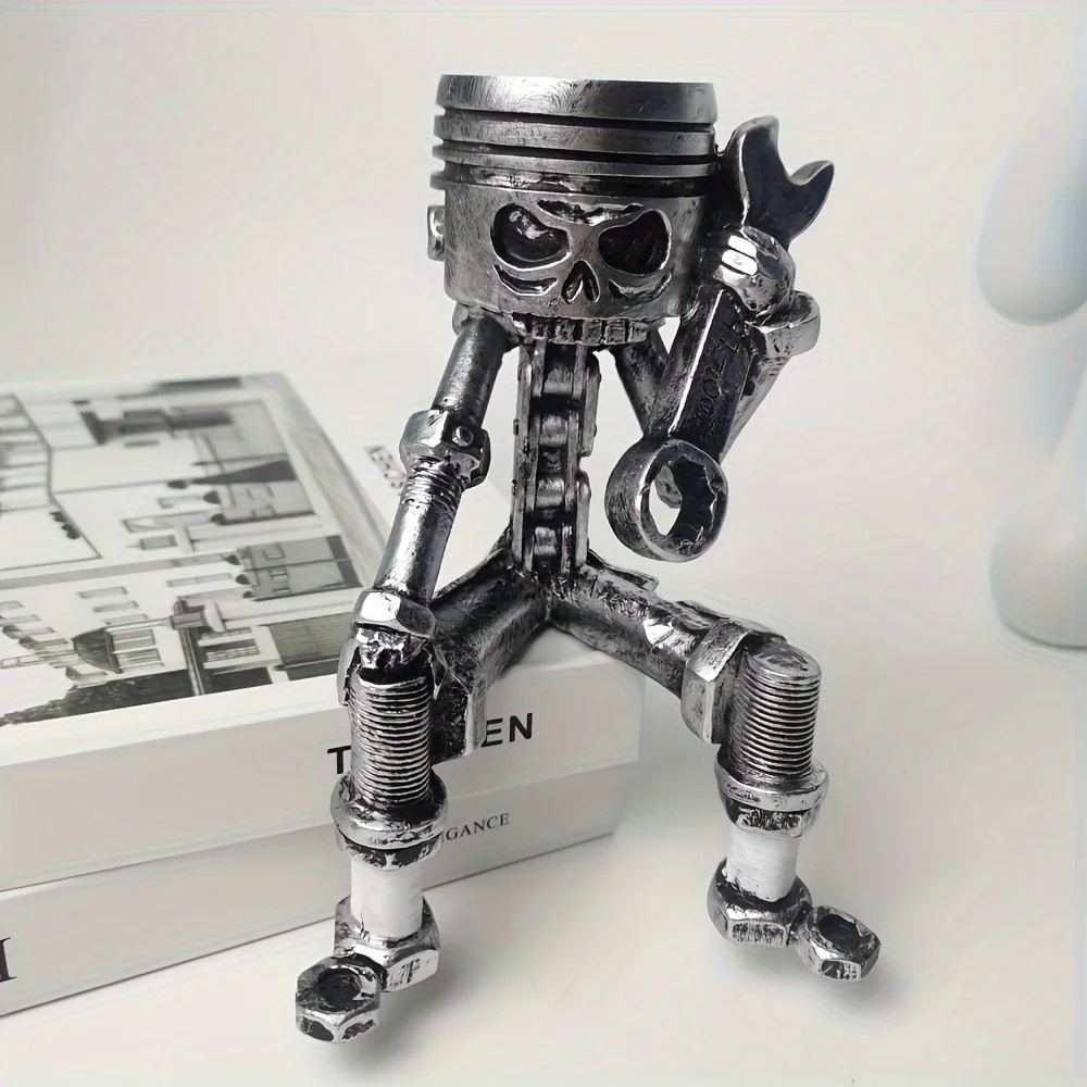 1 pieza de esqueleto mecánico, adorno de resina, llave tallada, decoración de escritorio para el hogar, decoración del hogar, adecuada para entusiastas del coche, diseño de llave de estilo de dibujos animados Retro, decoración de escritorio