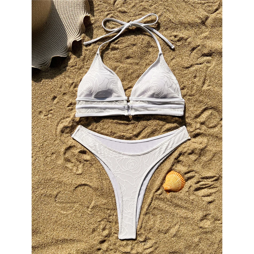 S - XL Halter-Bikini mit hohem Beinausschnitt, brasilianischer Bikini, Damen-Badeanzug, zweiteiliges Bikini-Set, Damen-Badebekleidung, Badeanzug, Badebekleidung, Schwimmbekleidung V6273 – Detail 4