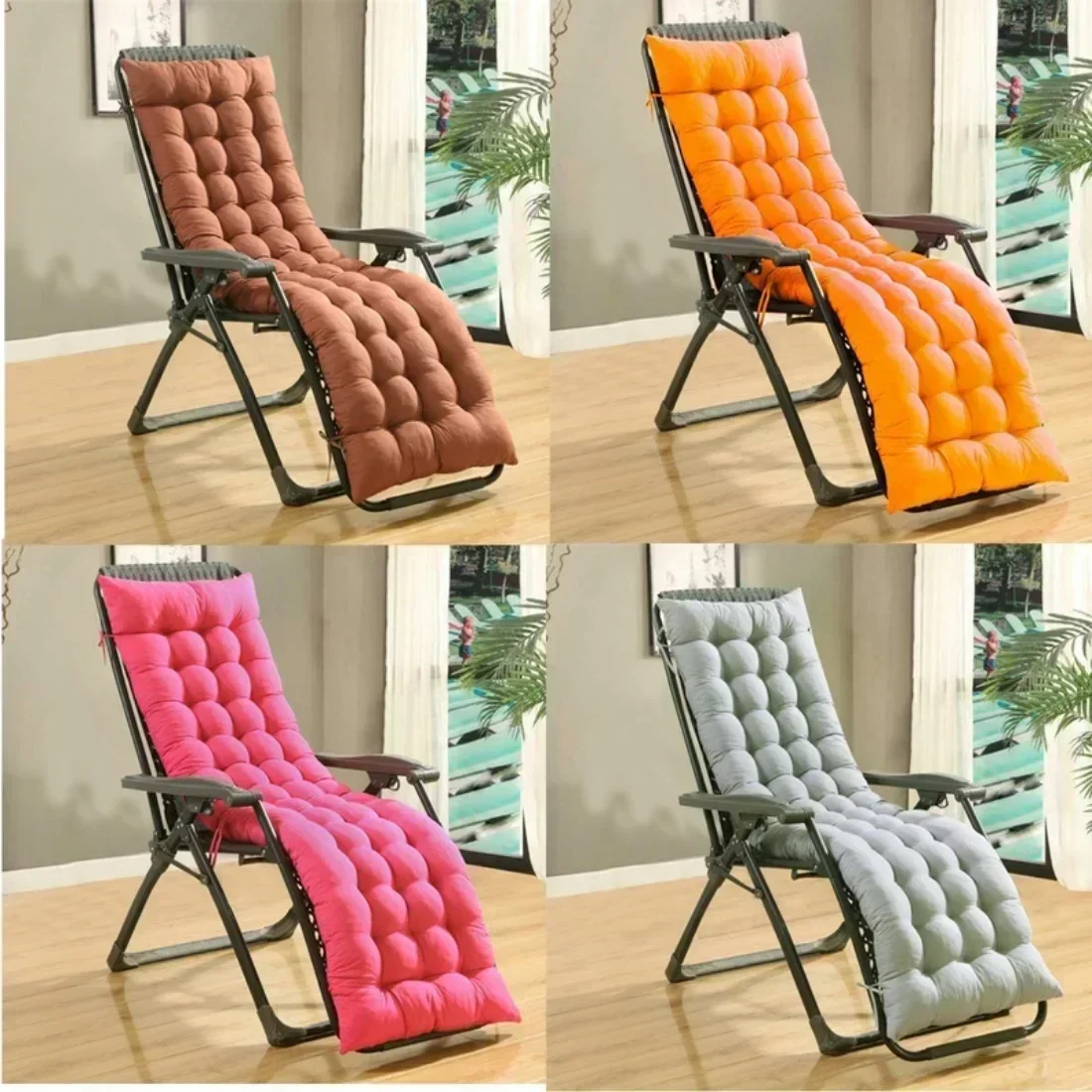 1PC Solid Color Outdoor Garden Reclining Chair Cushion Soft Thicken Rocking Chair Seat Pad High Back Chair Cushion Home Decor