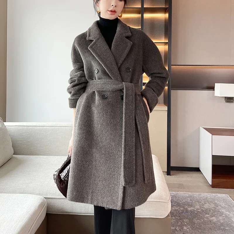 New Arrival 101801 Women's Cashmere Overcoat Wholesale Petite Cropped Autumn/Winter Thick Woolen Outside Coat From China