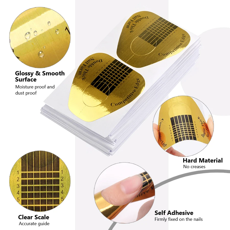 50/100Pcs Golden Horseshoe Nail Art Paper Forms, Nail Extension Guides for UV Gel Acrylic Nails, Nail Art Tool for Manicure