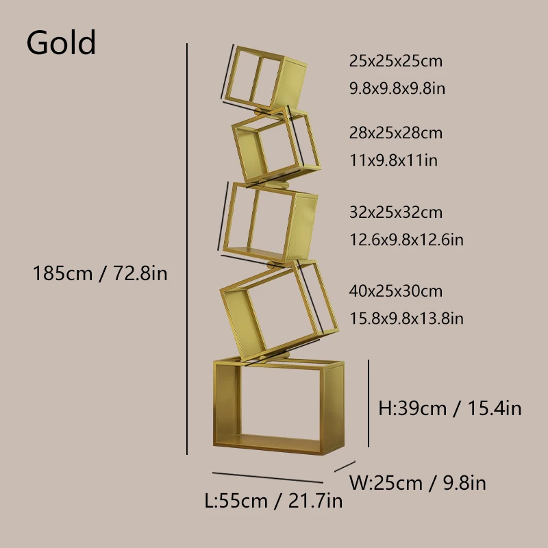 5 Layer Grid Bookshelf Modern Simple Foldable Storage Metal Living Study Room Decoration Corner Arrange Floor Standing Bookshelf