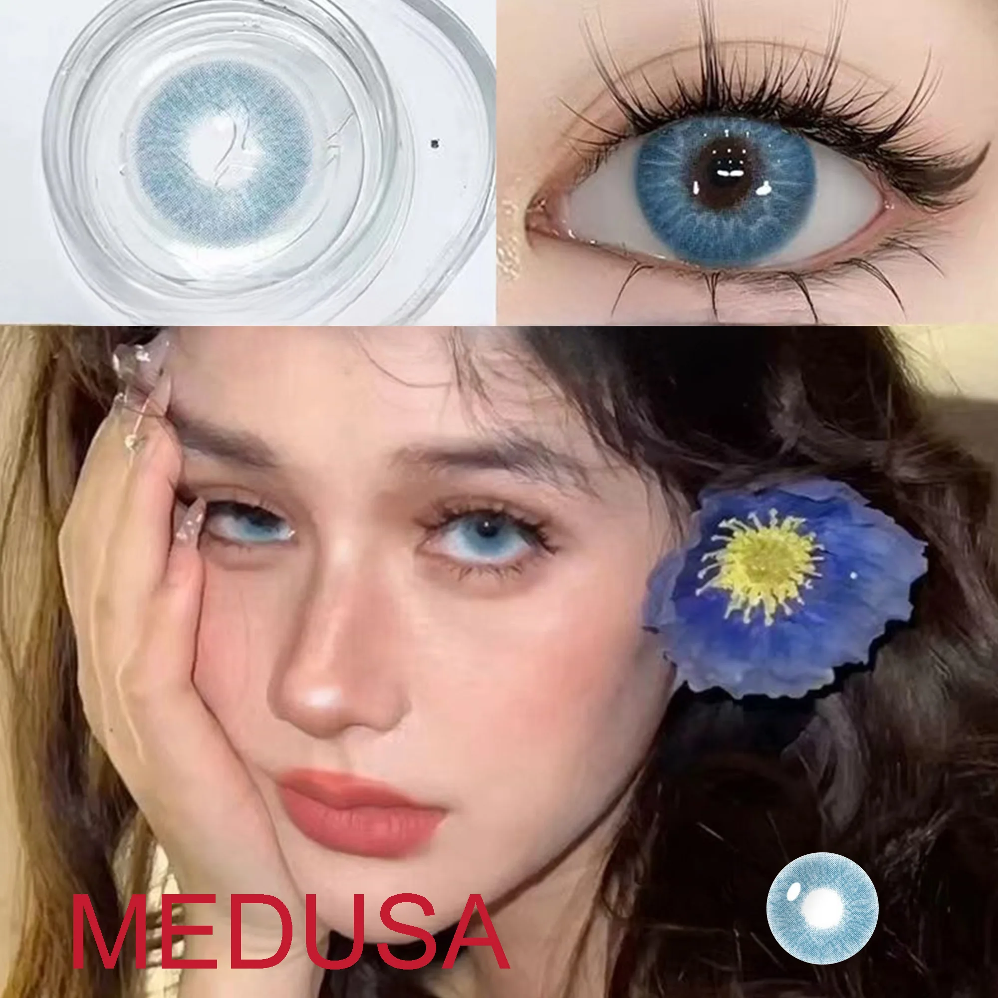 14.20mm Blue Green Coloured Eye Cosmetic Contacts Lenses with Power Cosplay Color Accessories lentes de contacto Medusa