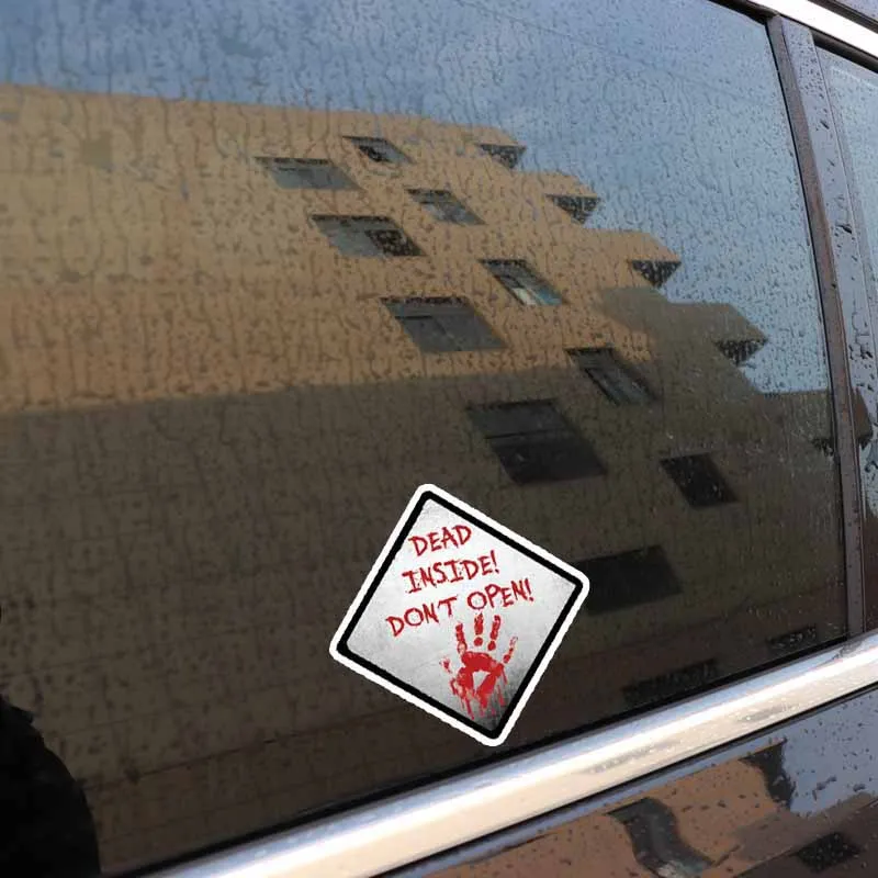 DEAD INSIDE DONT OPEN Outdoor Sticker Walking ZOMBIE Reflective 14*14cm Hand Print Art Decal Vehicle Bloody Car