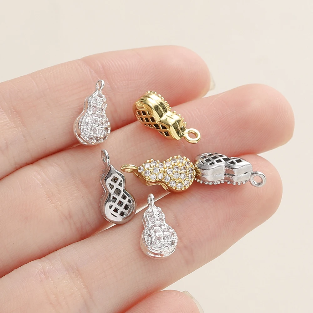 2pcs/lot 18K Gold Color Plated Copper Gourd Shape Pendants with Zircon For DIY Bracelet Necklace Jewelry Making Accessories