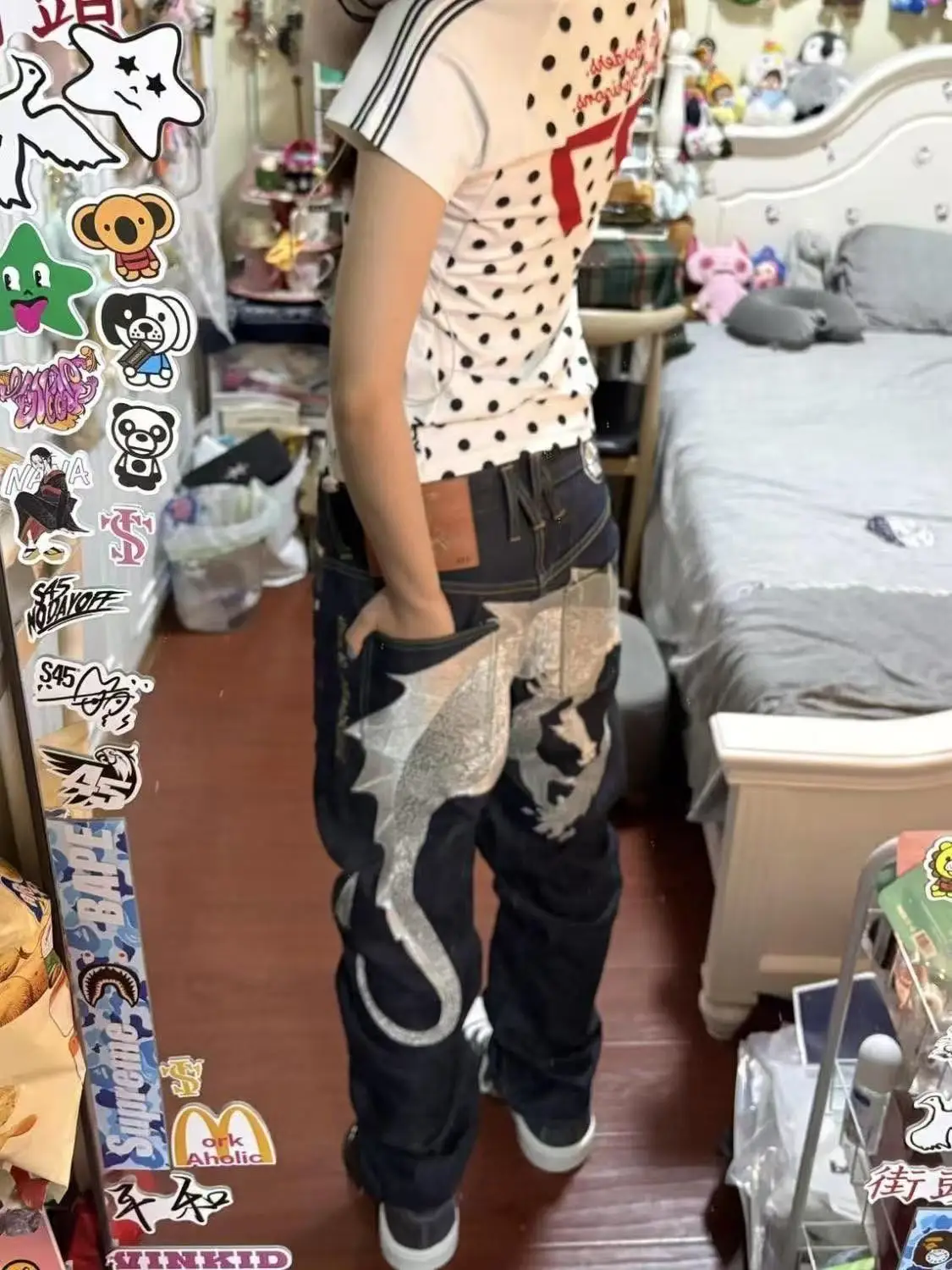 Women's Baggy Jean Dark Academia Gothic Denim Pants Y2K Japanese Harajuku Punk Grunge Jean American Retro Goblin Core Design
