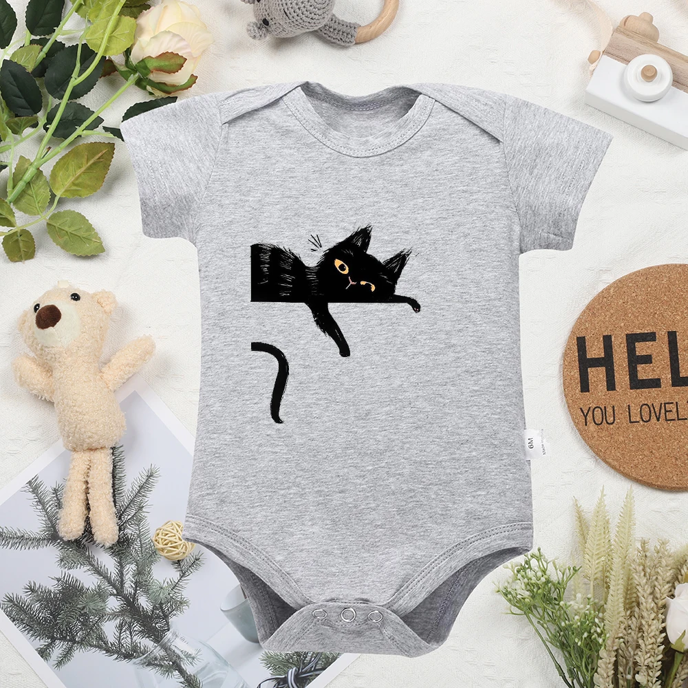 Infant Onesie Funny Black Cat Baby Boy Bodysuiy 0-24M Summer Home Casual Cotton Clothes American Style Trend Newborn Romper