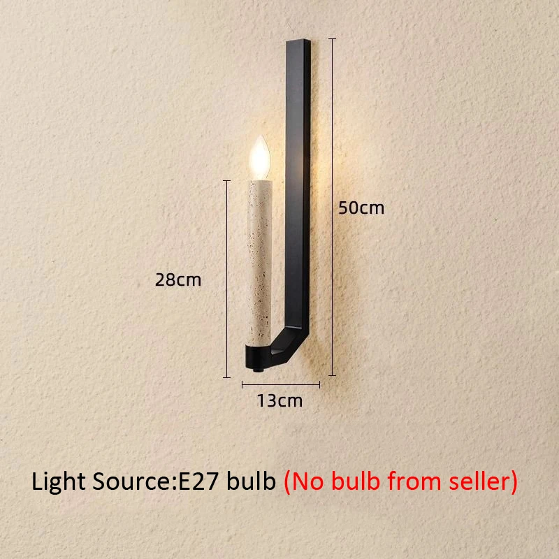 

New Nordic Natural Yellow Travertine Mid Century Modern Creative Long Candle Light Designer Bedside Lamp Living Room Wall Light