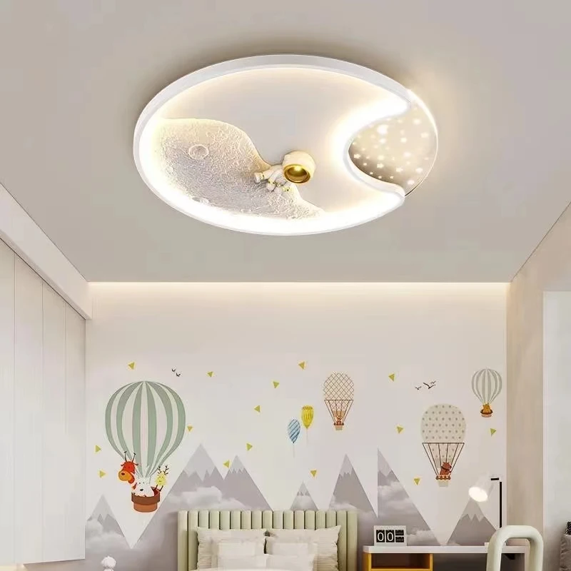 Modern Astronaut Led Ceiling Lights For Children Room Boys Bedroom Study Kids Baby Cartoon Spaceman Chandelier Moon Ceiling Lamp