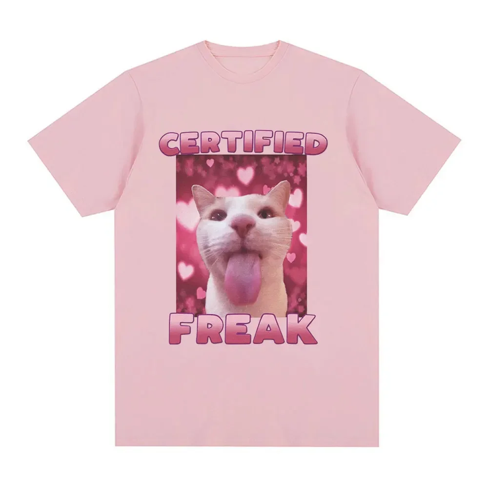 Certified Freak Funny Cat Pattern T-shirt for Women Fashion Retro Short Sleeve T-shirt Casual Large Size T-shirt