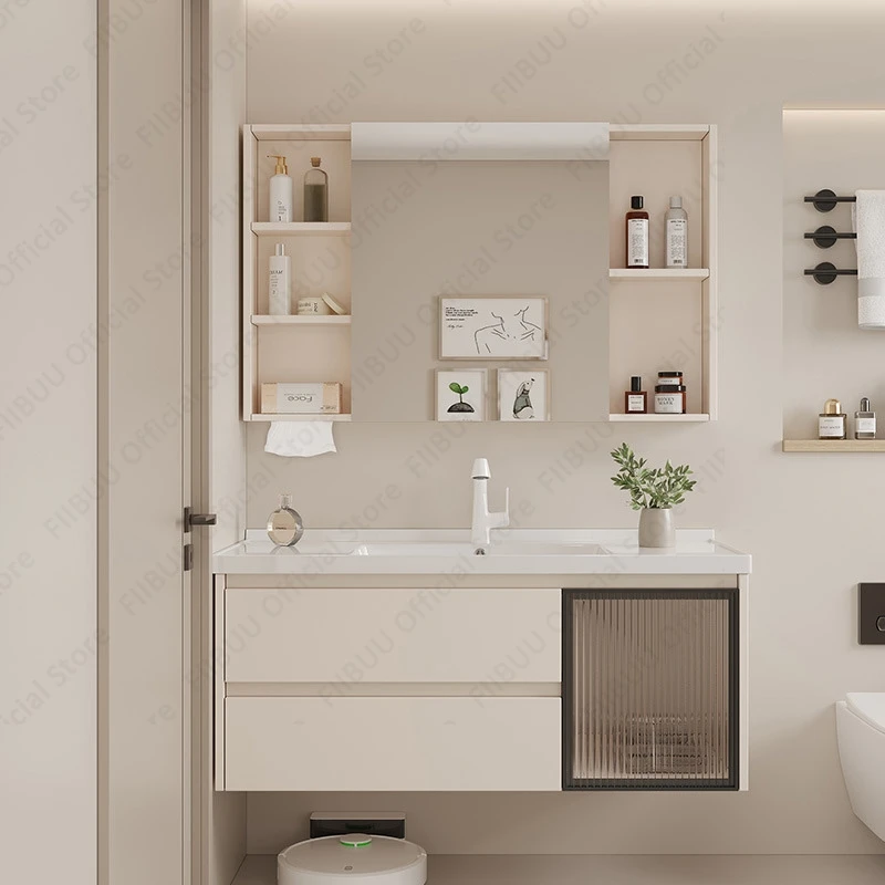

Wall Mounted Bathroom Vanity Set with Integrated Ceramic Sink Smart Mirror Cabinet Combo for Bathrooms Storage Organized Cabinet