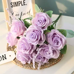Artificial Purple Silk Rose Wedding Party Bouquet Home Garden Living Room Desktop Decoration Simulation Rose Flower Arrangement